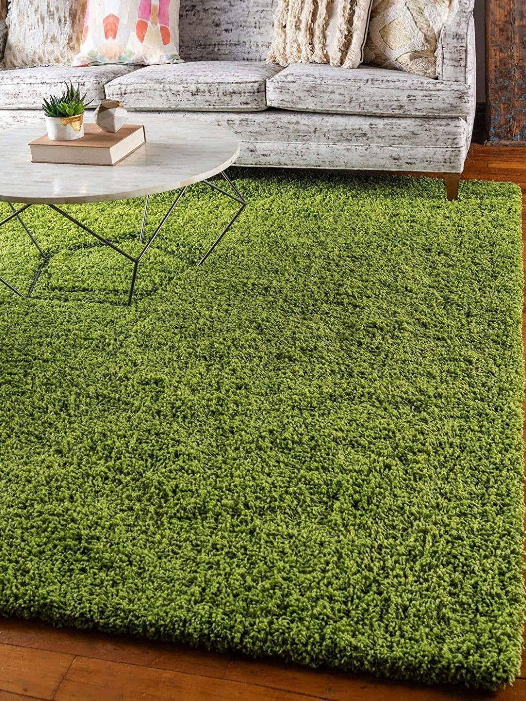 CARPETIFY Green Shaggy Anti-Skid Carpet
