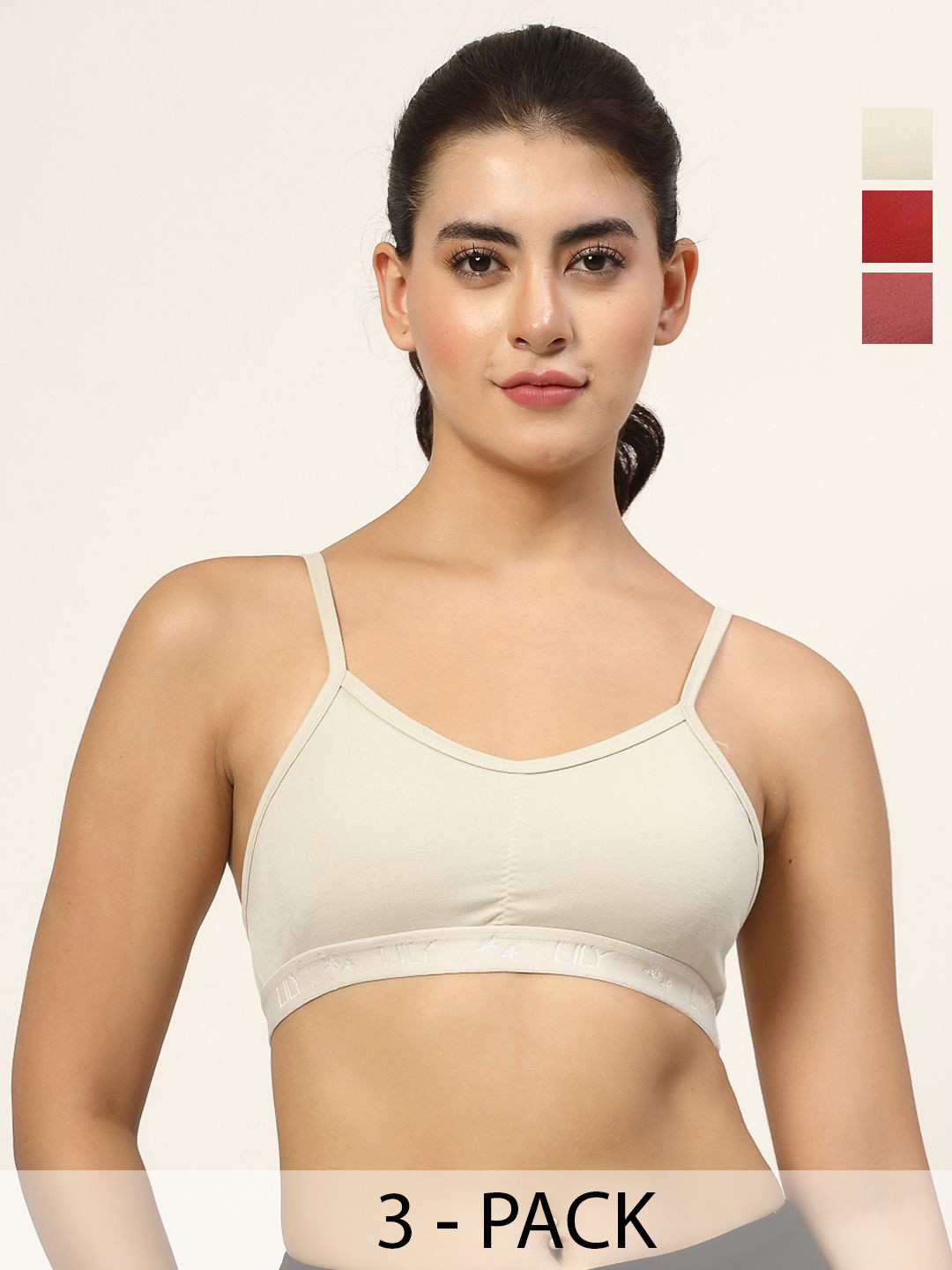 LILY Tropsyliad Pack Of 3 Full Coverage Seamless Non Padded Sports Bra