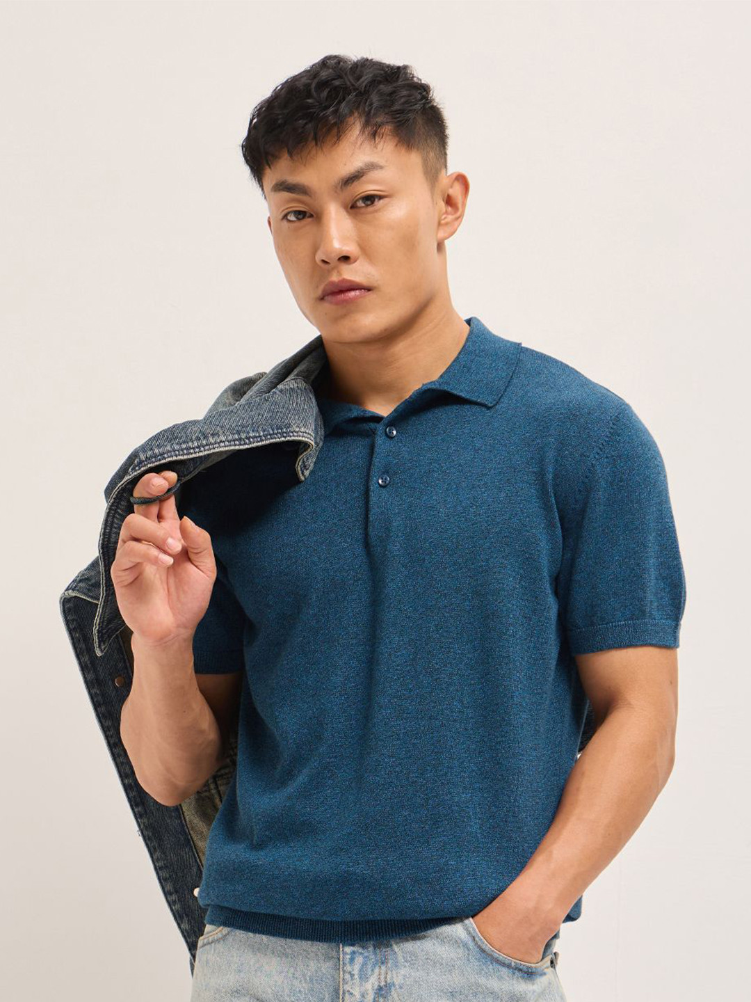 THE BEAR HOUSE Men Polo Solid Cotton Collar Regular Fit T-shirt