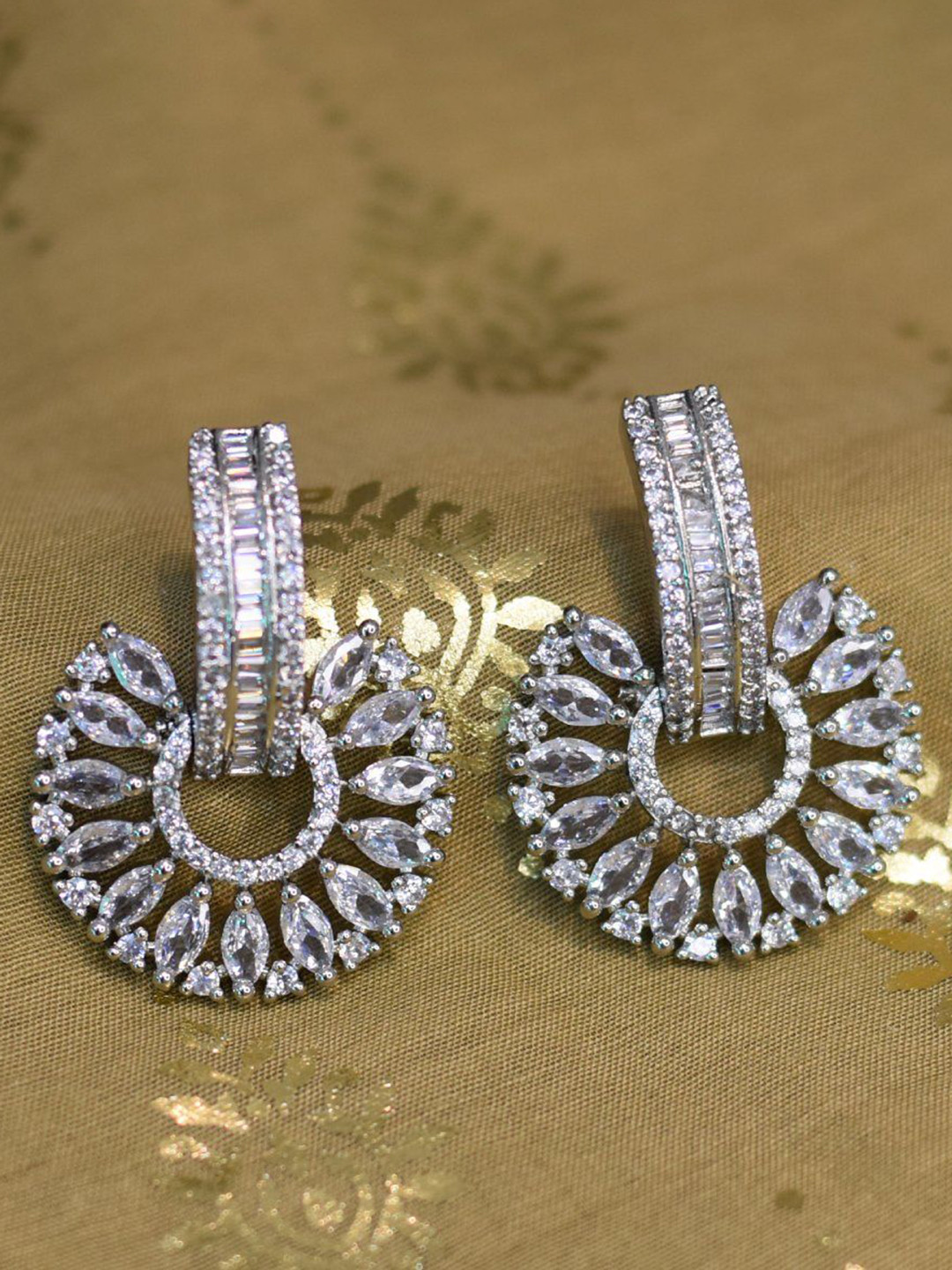 Primepick American Diamond Studded Contemporary Drop Earrings