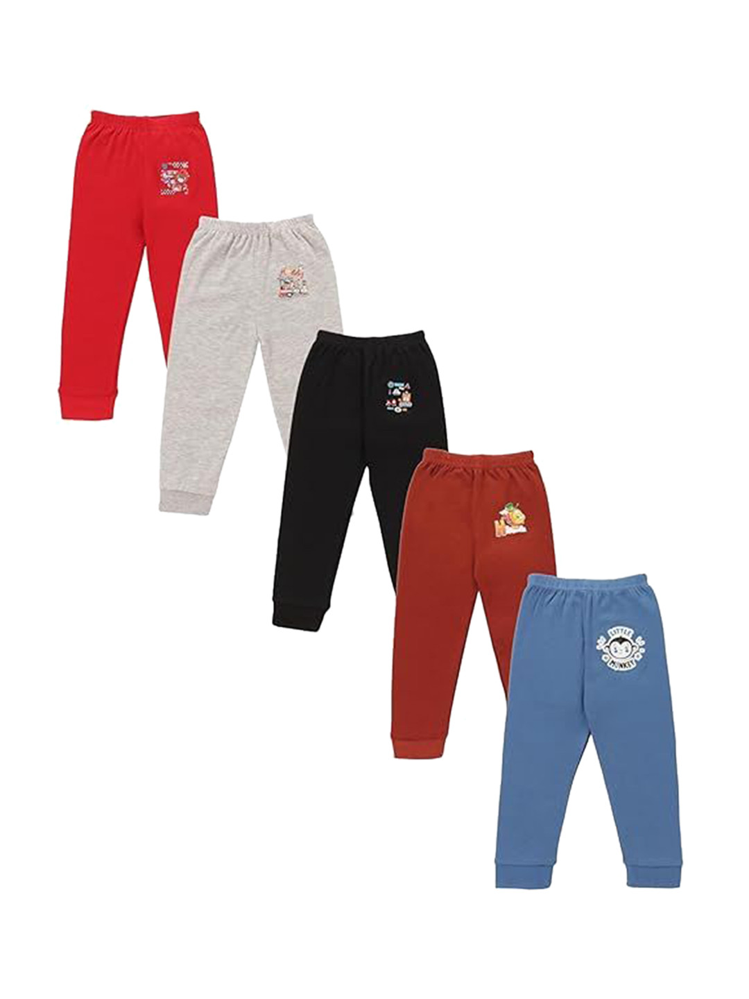 MM Impex Kids Pack Of 5 Pure Cotton  Mid-Rise Joggers