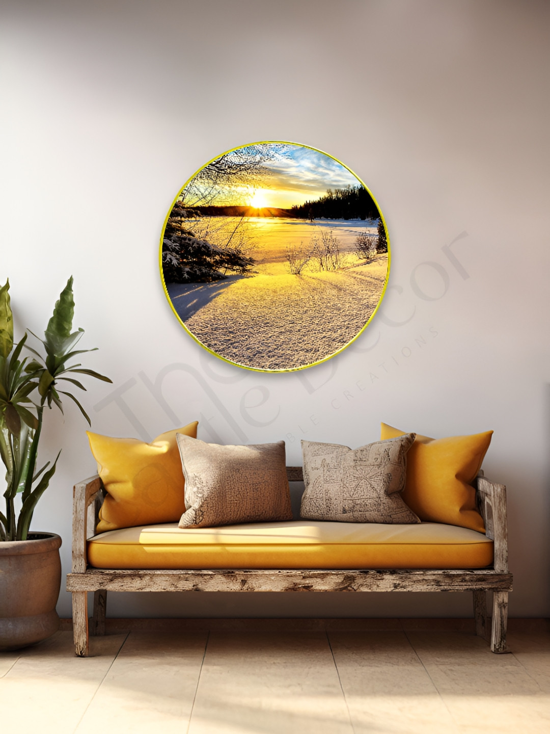 The Castle Decor Synthetic Wood Wall Living Room Square Paintings Wall Art -24 x 24In