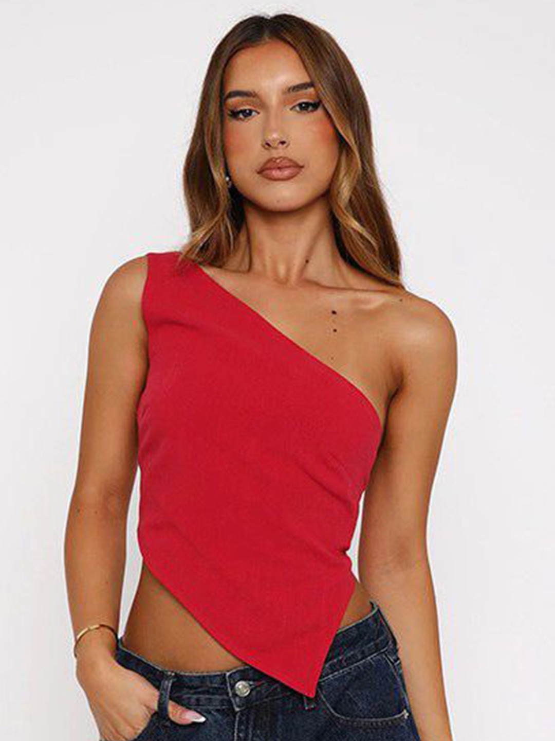 Outzidr Women One Shoulder Assymetric Hem Top