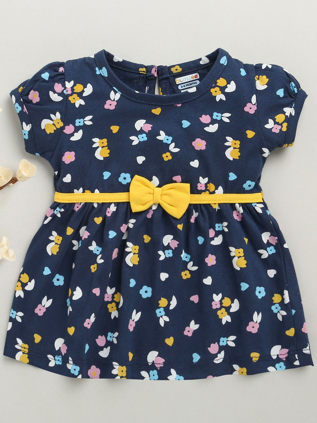 BUMZEE Girls Floral Print Bow Detailed A-Line Dress