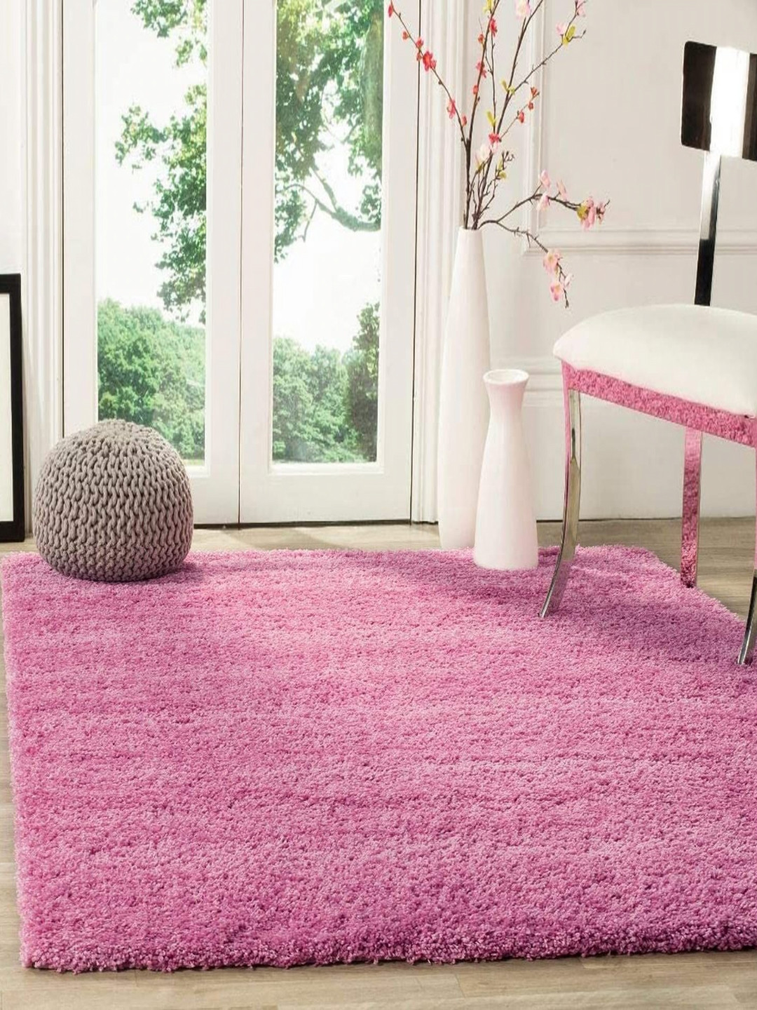CARPETIFY Pink Shaggy Anti-Skid Carpet
