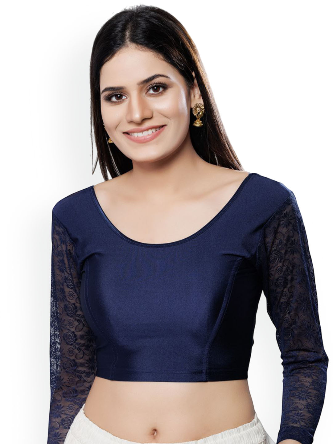 VAMAS - THE DESIGNER BLOUSES Round Neck Long Sleeves Non-Padded Saree Blouse