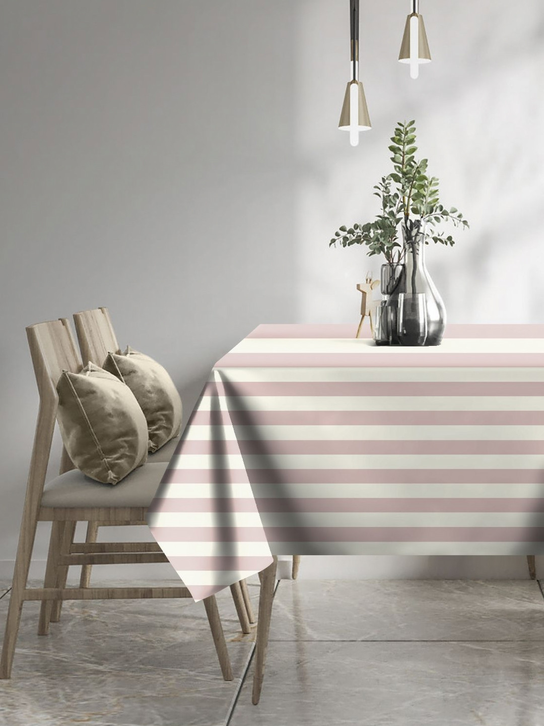 CASABLEU Premium Spring Pink and White Striped 6-Seater Table Covers