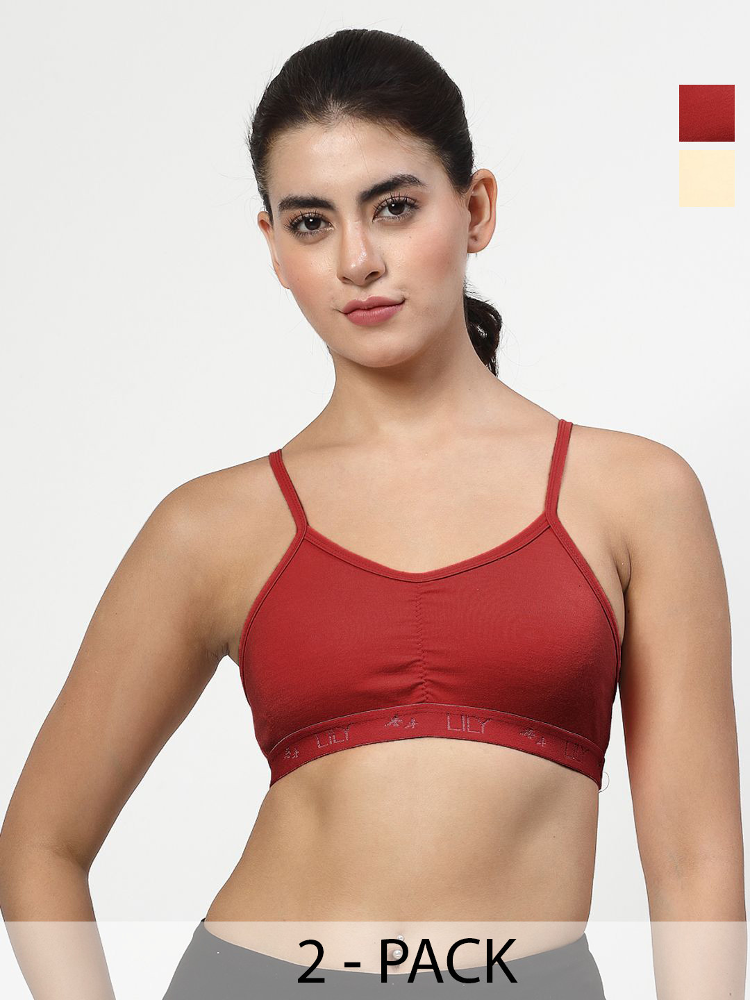 LILY Women Pack of 2 Workout Full Coverage Seamless Heavily Padded Running Bra