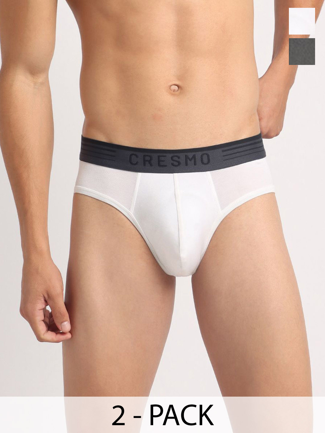 Cresmo Pack Of 2 Men IntelliSoft Antimicrobial Basic Briefs CR-B-STR-P2-WHT-SHARM-S