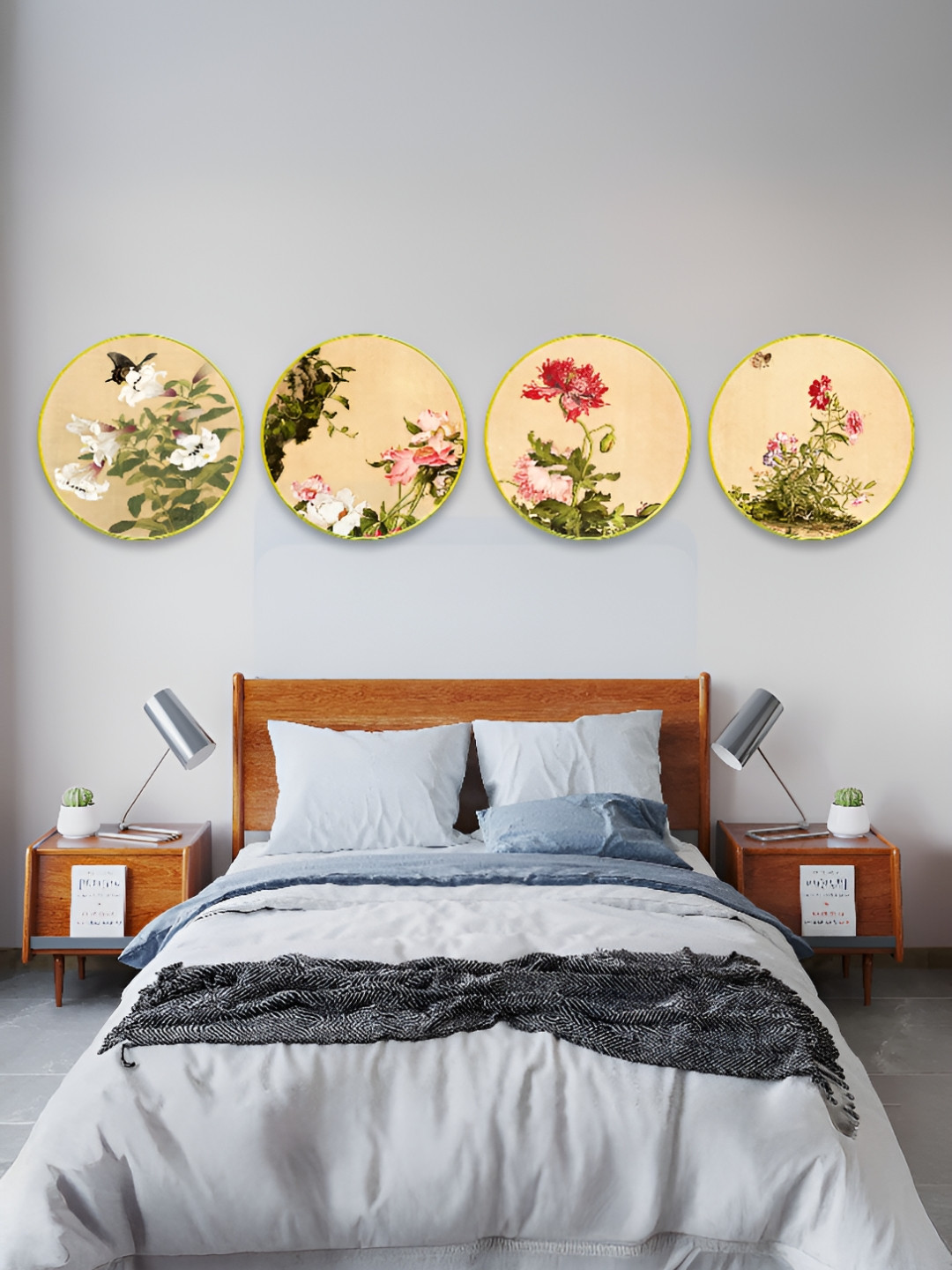 The Castle Decor Flower Synthetic Wood 4 Pcs Living Room Paintings Wall Art -24 x 24In