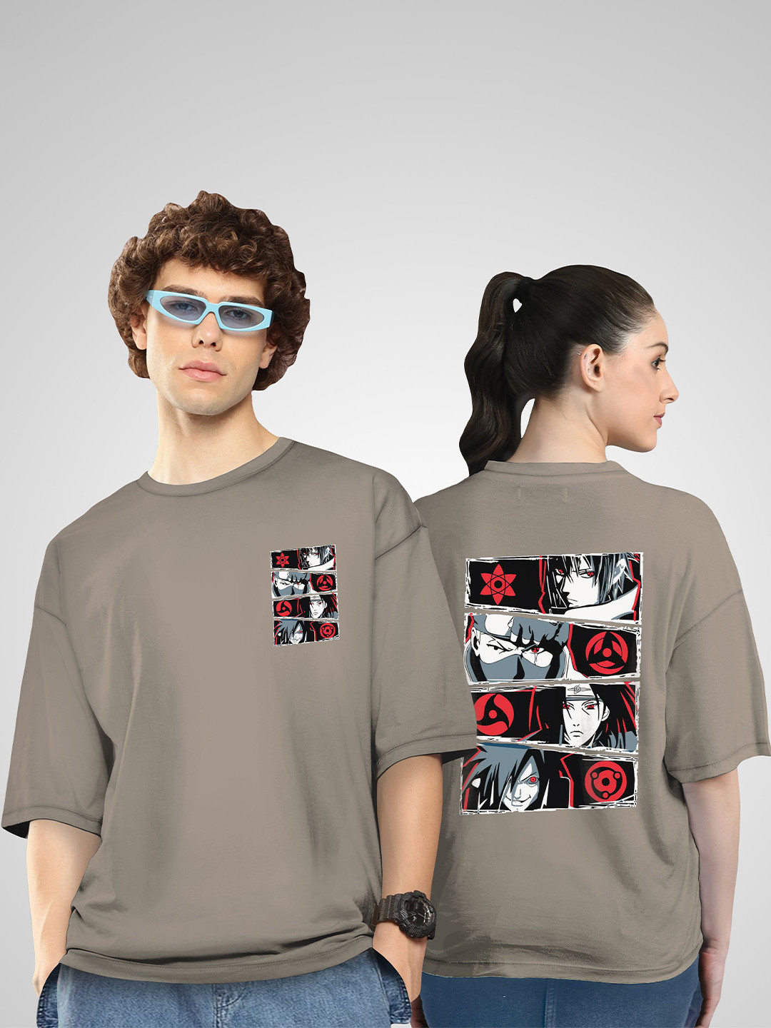 BAESD Unisex Twistform Twinny Zone Pack Of 2 Anime4 Printed Cotton Oversized T-shirts