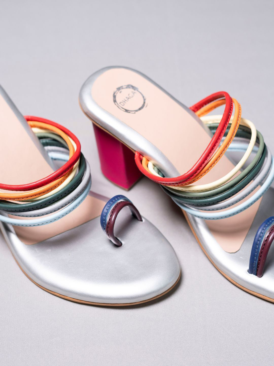 Dhaga Women Multicolor Striped Block Heels