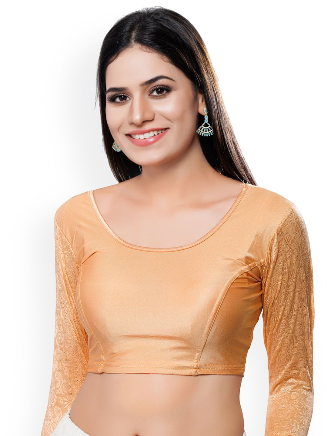 VAMAS - THE DESIGNER BLOUSES U-Neck Long Sleeves Non-Padded Saree Blouse