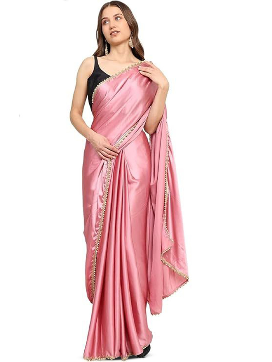 SATAZ Embroidered Satin Saree With Unstitched Blouse Piece