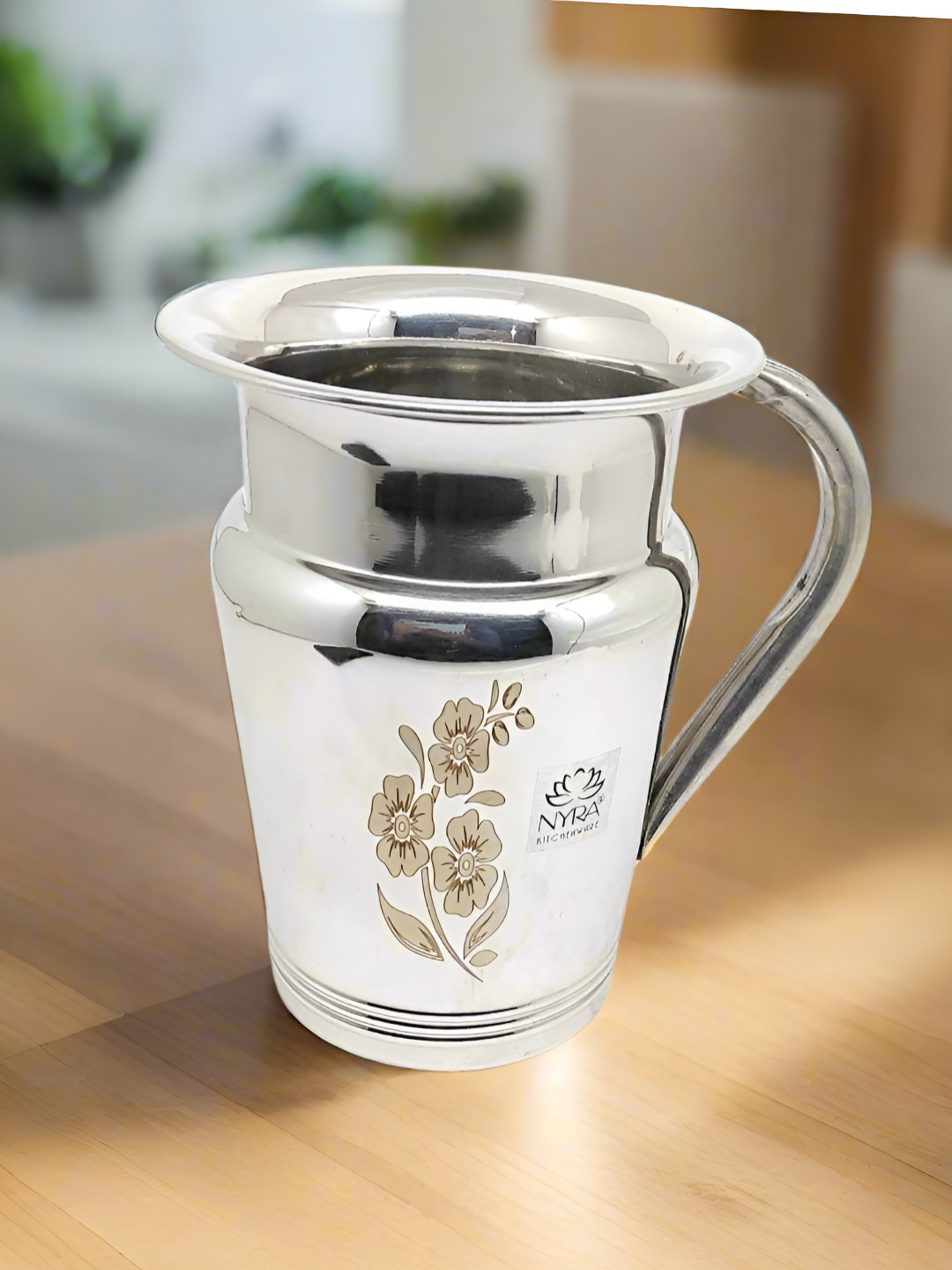 Nyra Kitchenware Lazer Jug Steel Stoned Glossy Mirror Finish Water Jug with Sturdy Handle