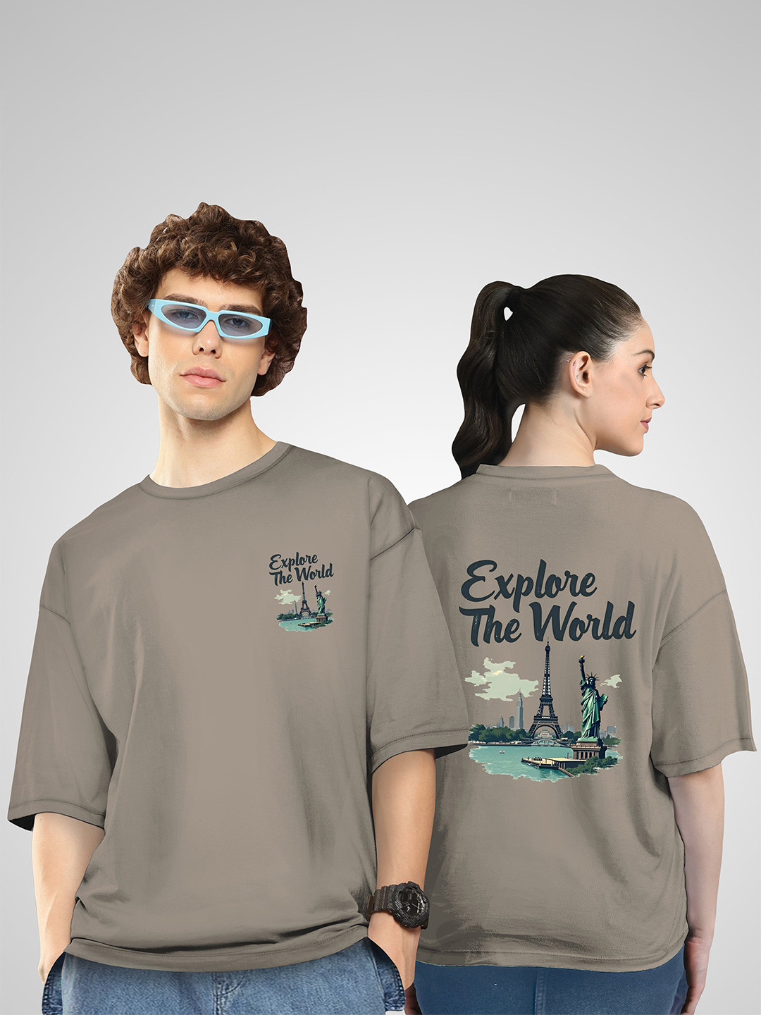 BAESD Unisex Twistform Twinny Zone Pack Of 2 ExploreW2 Printed Cotton Oversized T-shirts