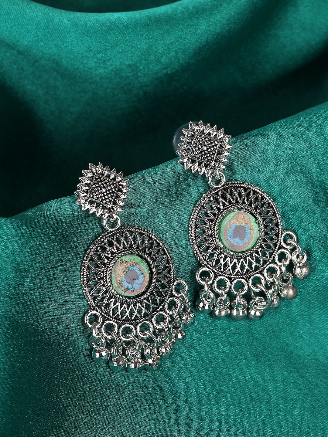 Thrillz Silver-Plated Artificial Beads Beaded Circular Jhumkas
