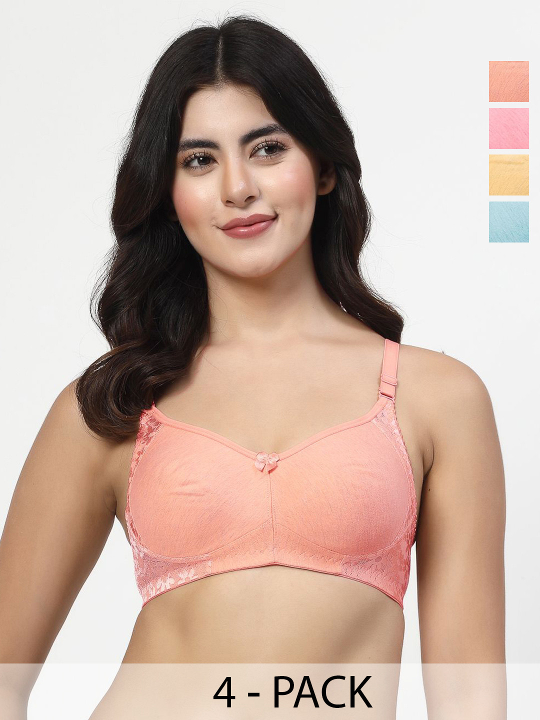 LILY Inimad Pack Of 4 Full Coverage Seamless Non Padded Bralette Bra