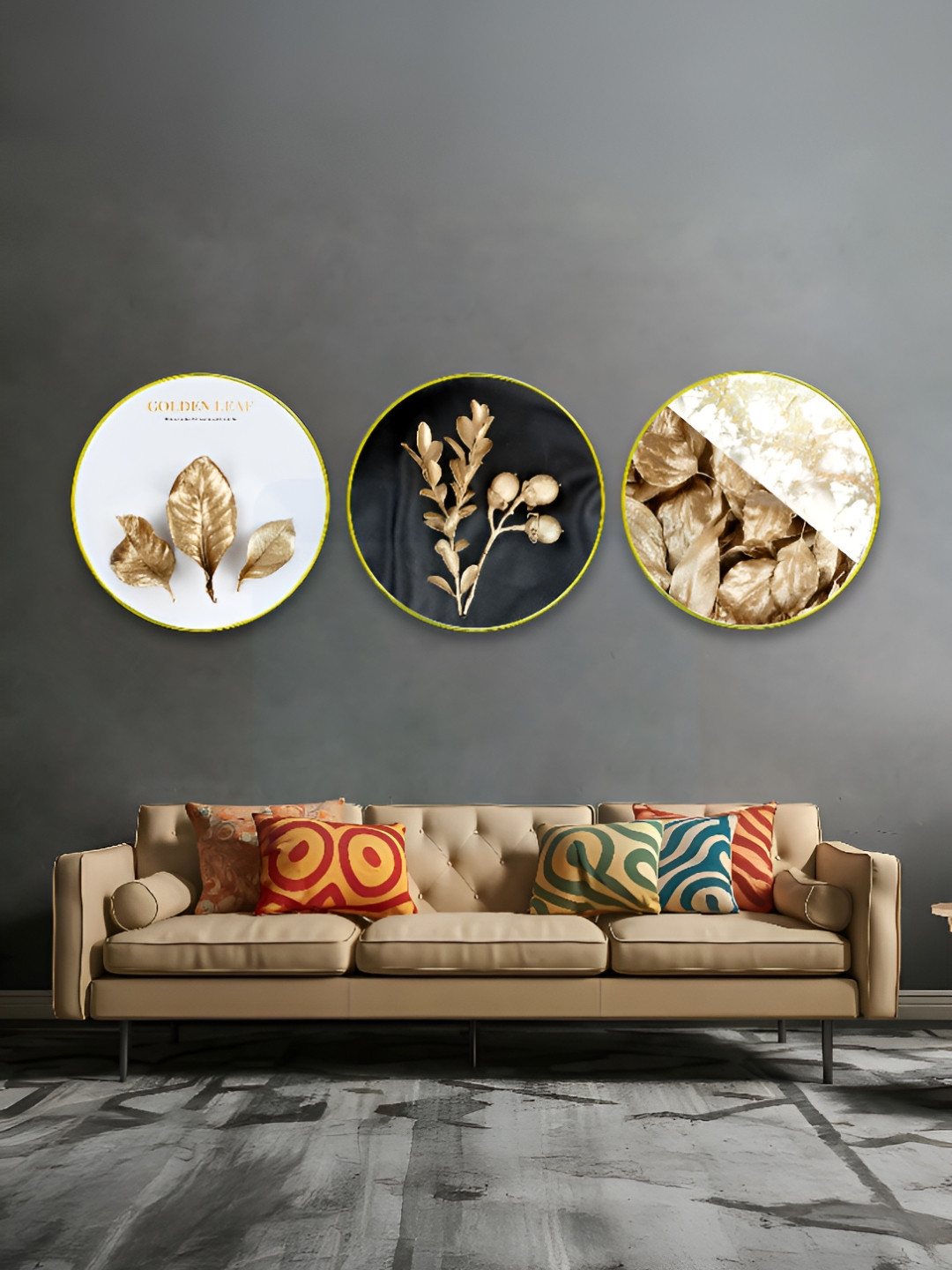 The Castle Decor Synthetic Wood 3 Pcs Living Room Square Paintings Wall Art -24 x 24In