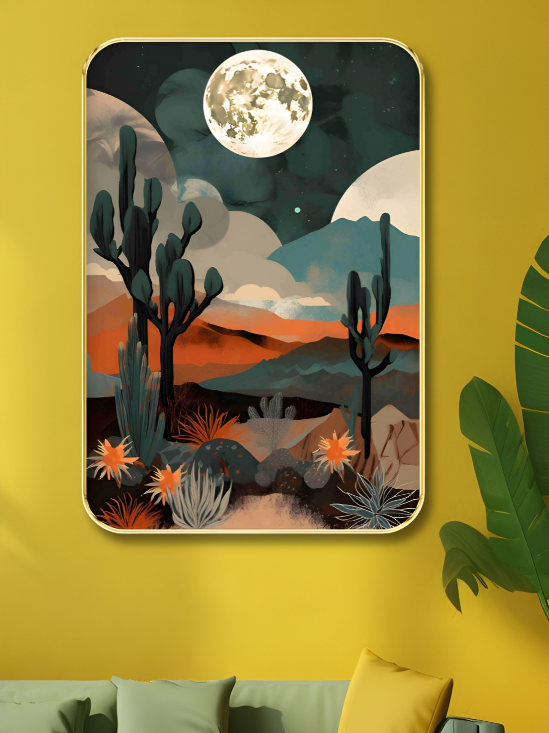 Myntra Elegant Homes Moon Wood Wall Rectangle Paintings Wall Art -24 x 18 In
