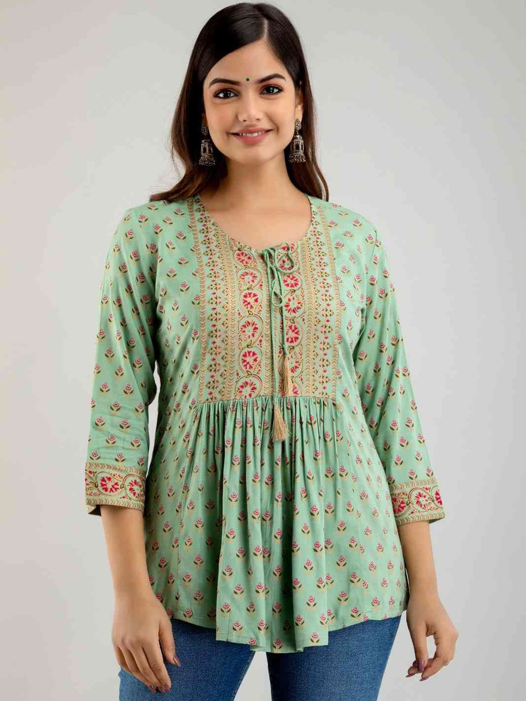 DMP FASHION Floral Printed Tie-Up Neck Anarkali Kurti