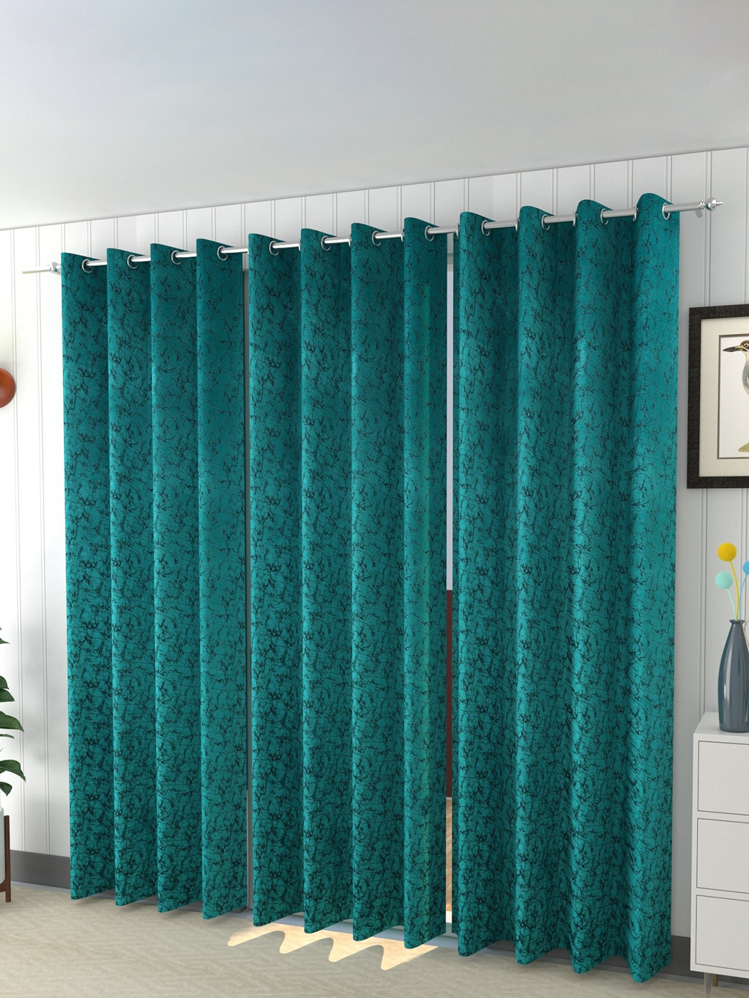 Galaxy Home Decor Aqua Blue 3 Pieces Room Velvet Darkening Door Curtains
