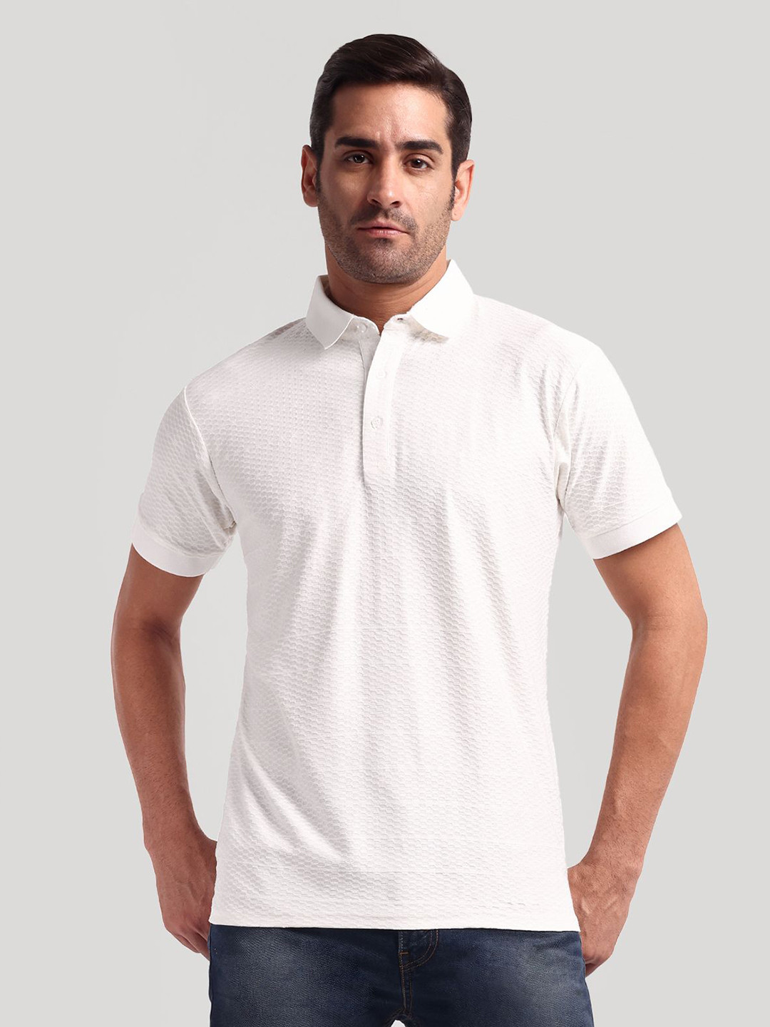 SAKHWALA Men Self Design Polo Collar T-shirt