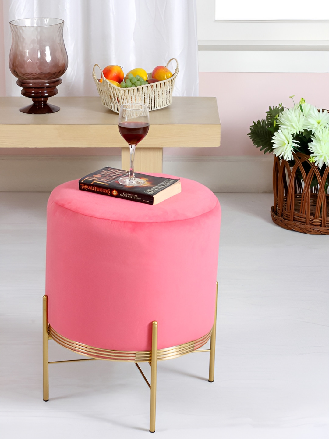 Shadowkart Pink Pouffes Round Ottomans