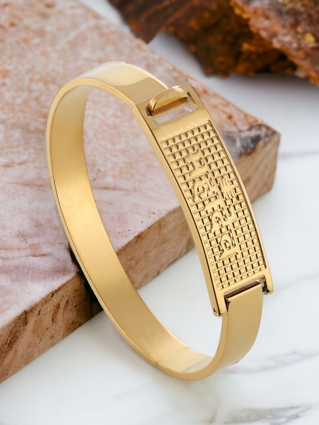 SZN Gold-Plated Stainless Steel Mahadev Symbol Enamelled Kada Bracelet