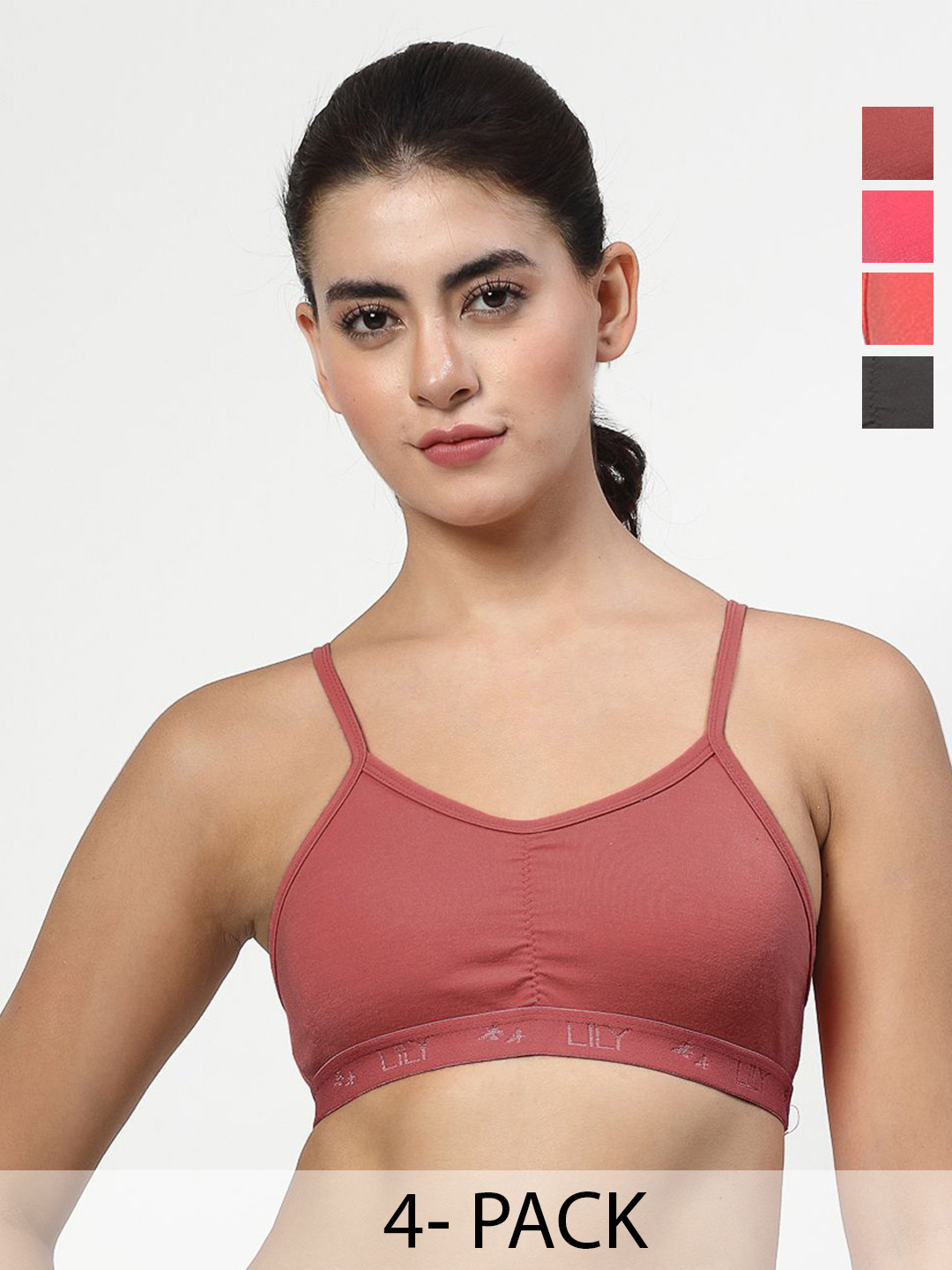 LILY Stropsyliad Pack Of 4 Full Coverage Non Padded Seamless Running Sports Bra