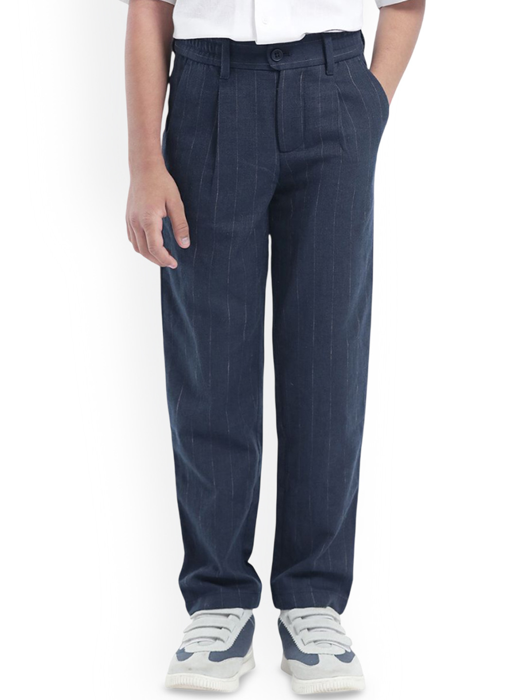 RARE ONES Boys Navy Striped Regular Trousers