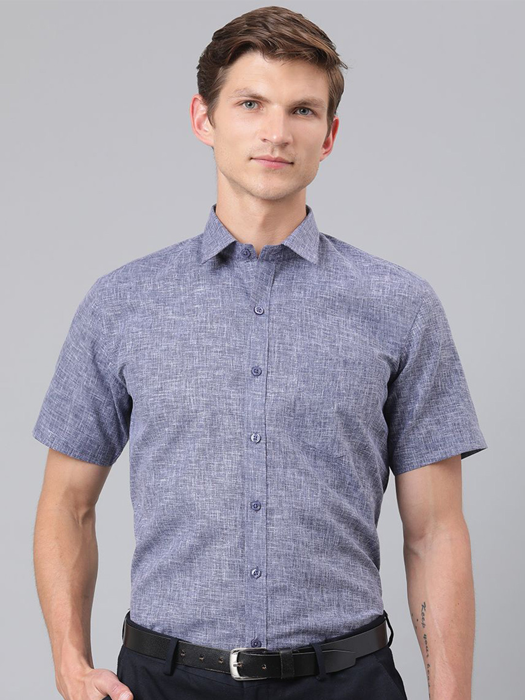 ACCOX Men Regular Fit Textured Linen Formal Shirt