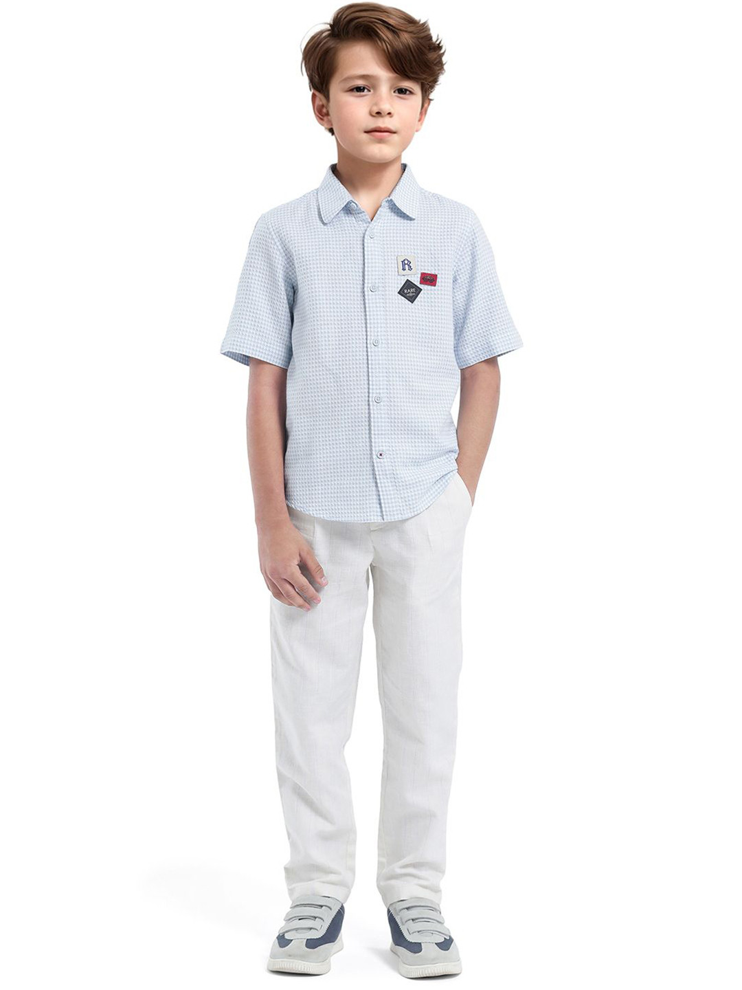 RARE ONES Boys Spread Collar Micro Checked Cotton Casual Shirt