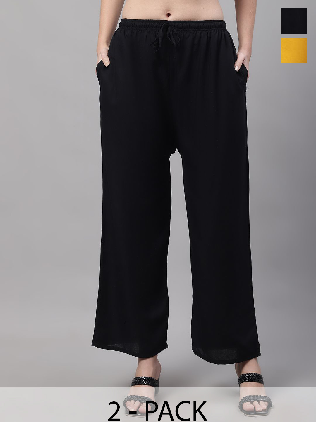 GRACIT Women Pack Of 2 Rayon Solid Casual Side pocket Flared Knitted Palazzos