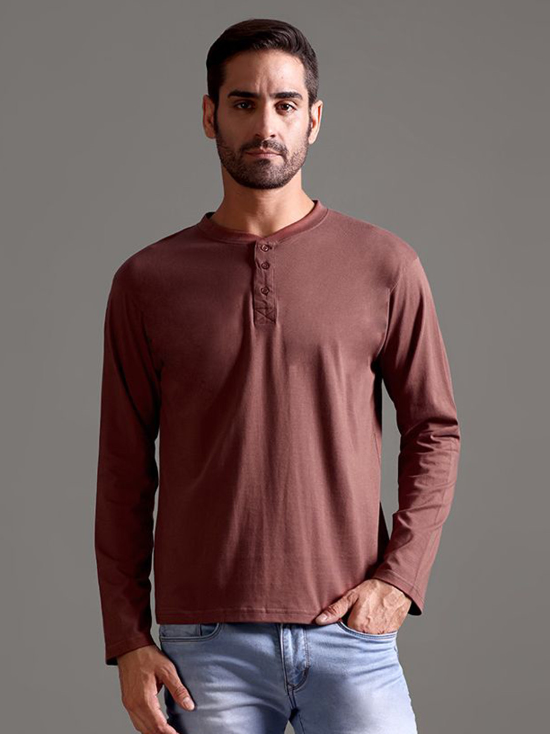 String Scape Men Supima Cotton Henley Full Sleeve T-Shirt
