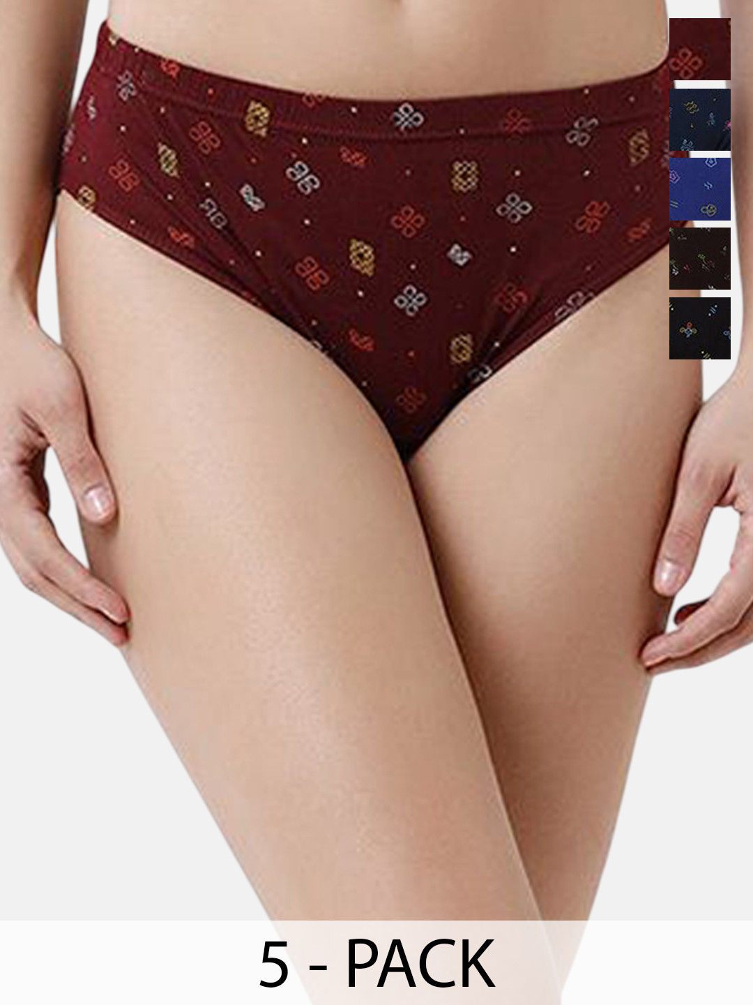 Rupa Women Pack Of 5 Printed Mid-Rise Assorted Basic Briefs