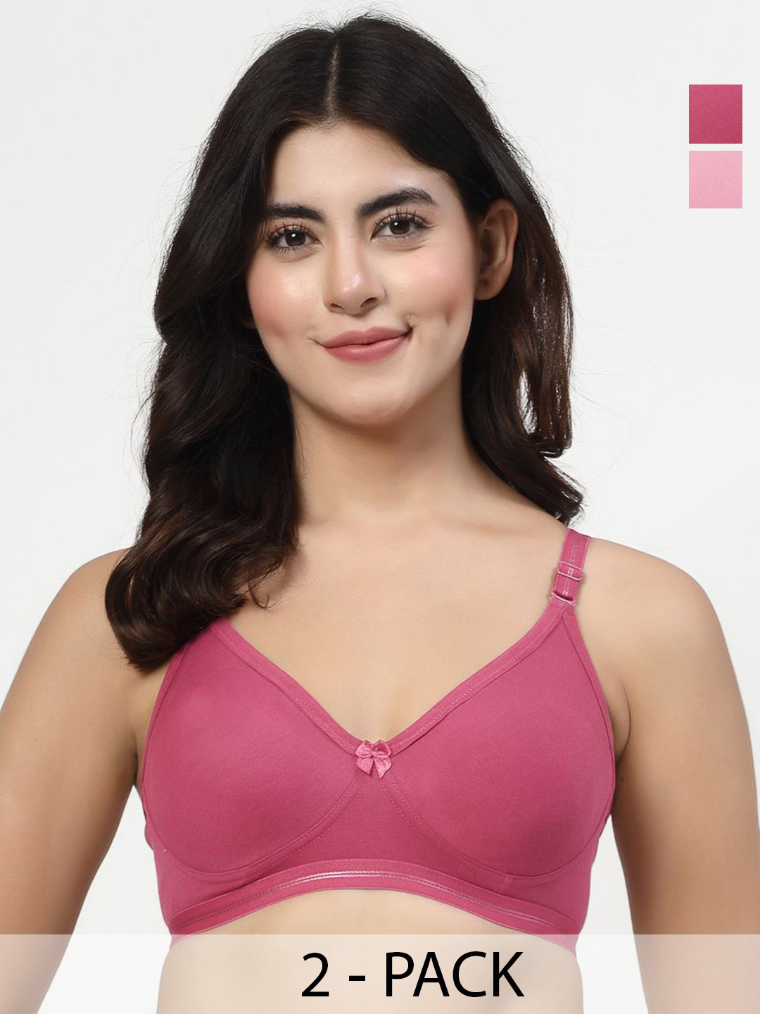 LILY Pack of 2 Onion, Fawn Pink Seamless Non Padded T-Shirt  Bra