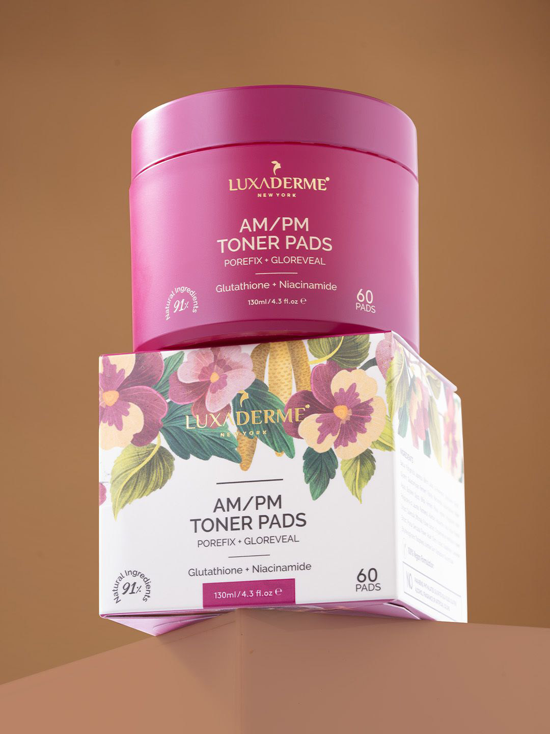LuxaDerme AM/PM Toner Pads With Glutathione & Niacinamide- 60 Pads