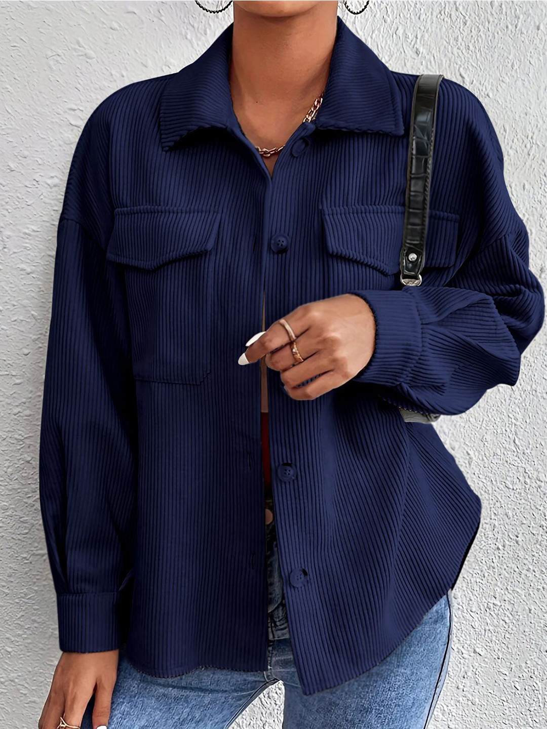 LERIYA FASHION Shirt Style Shirt Coller Cuffed Sleeves Top