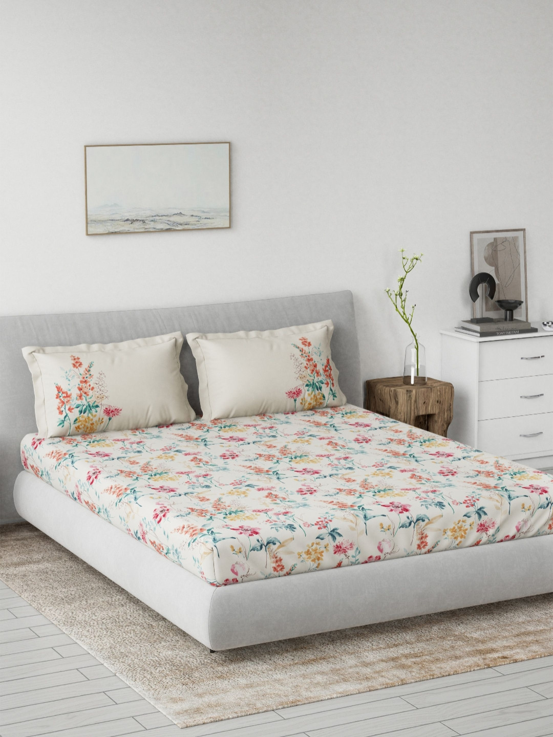 DDecor Mausam Pink Floral Cotton 144 TC Queen Bedsheet with 2 Pillow Covers-229 x 274 cm