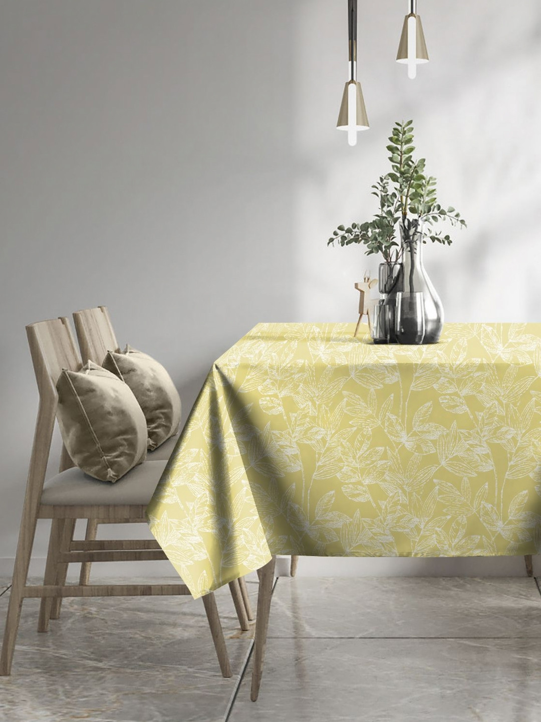CASABLEU Premium Meadow Yellow Floral Printed Rectangle 6-Seater Table Covers