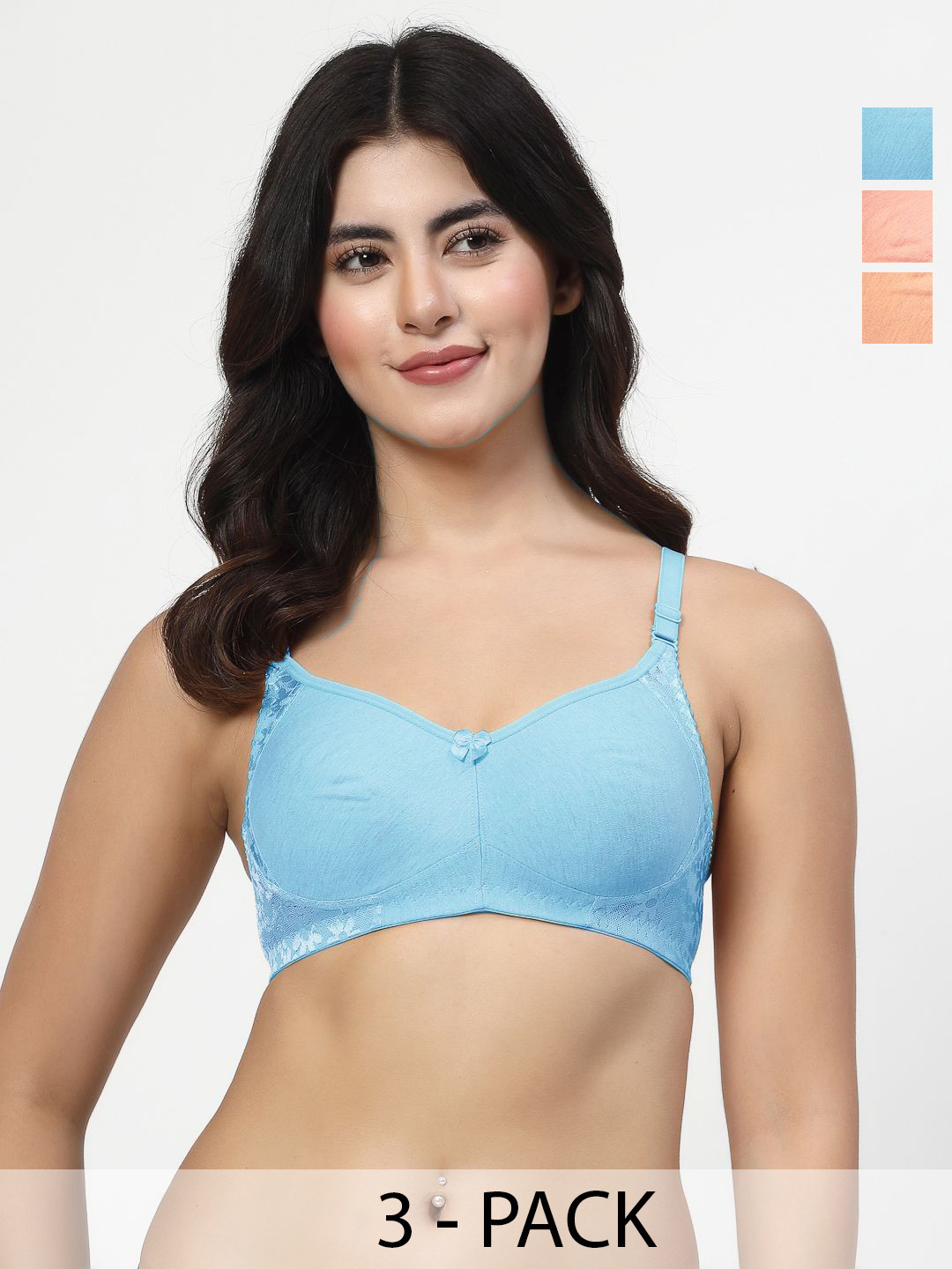 LILY  PACK OF 3 Seamless Non Padded Fancy T- shirt Bra