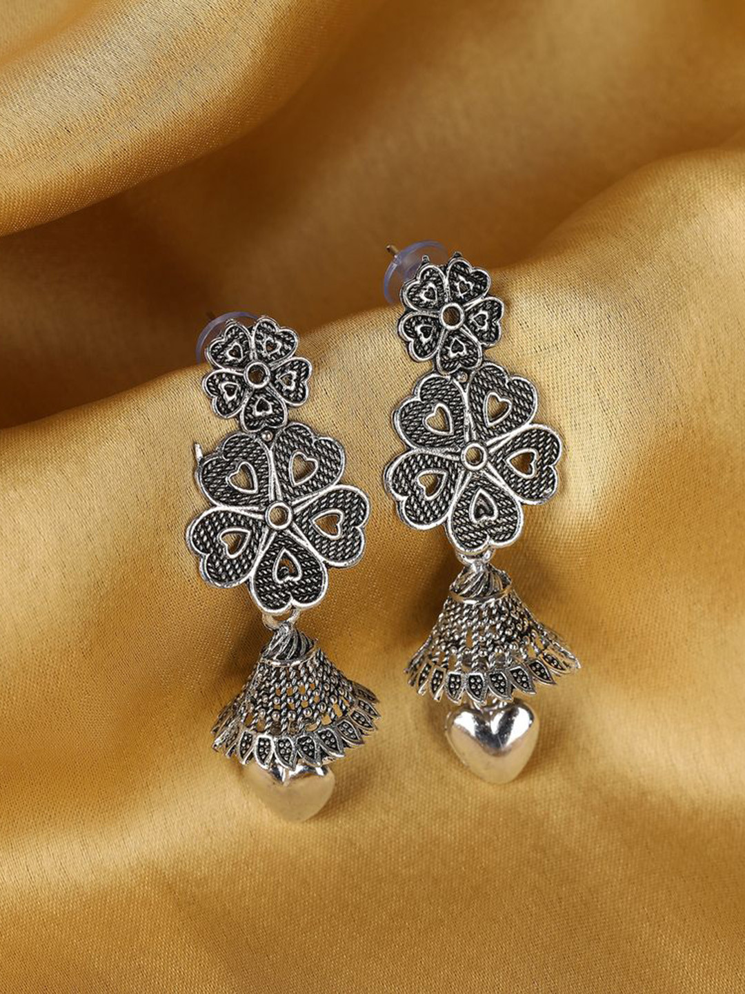 Fashion Frill Silver-Plated Heart Shaped Temple Jhumkas
