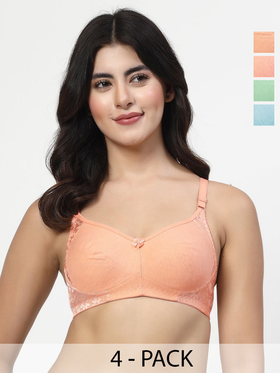 LILY Women Pack Of 4 Seamless Non Padded Fancy Bra Full Coverage