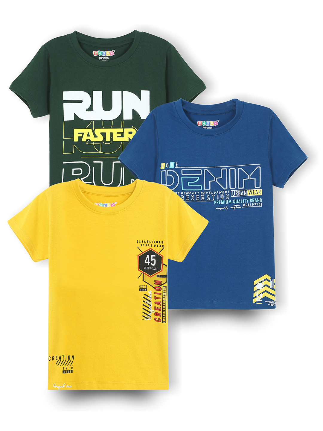 RASPY Boys 3 Printed Pure Cotton T-shirt