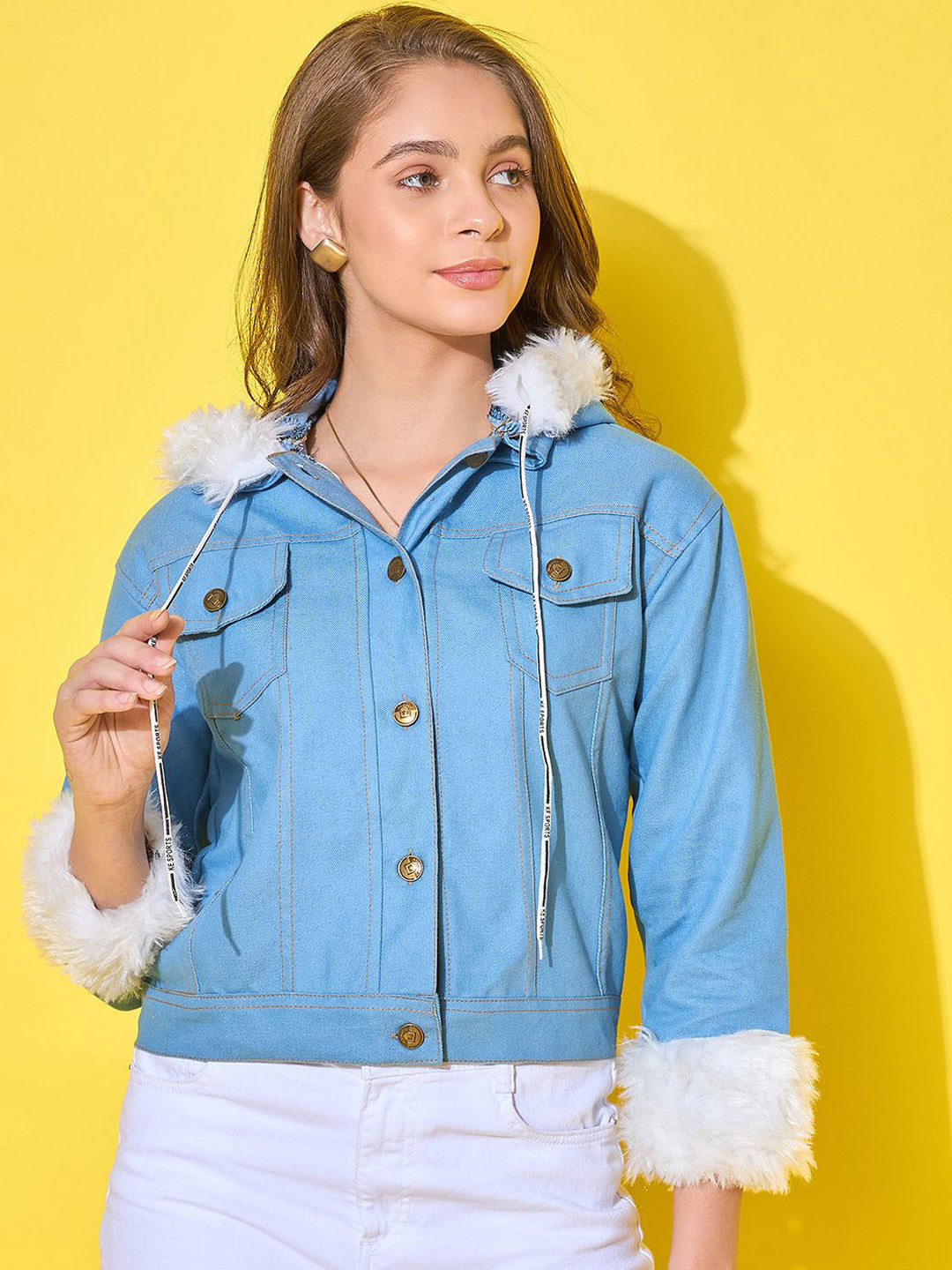 BUY NEW TREND Women Hooded Solid Denim Casual Lightweight Denim Jacket