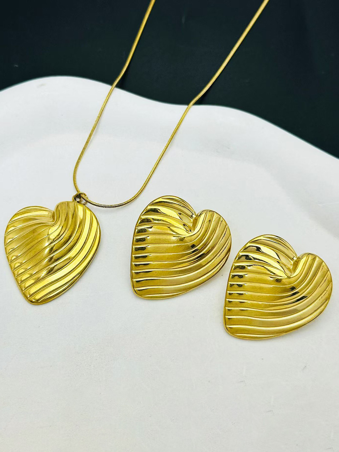 BLACKBOX Gold-Plated Stainless Steel Anti Tarnish Heart Shaped Pendant And Earrings