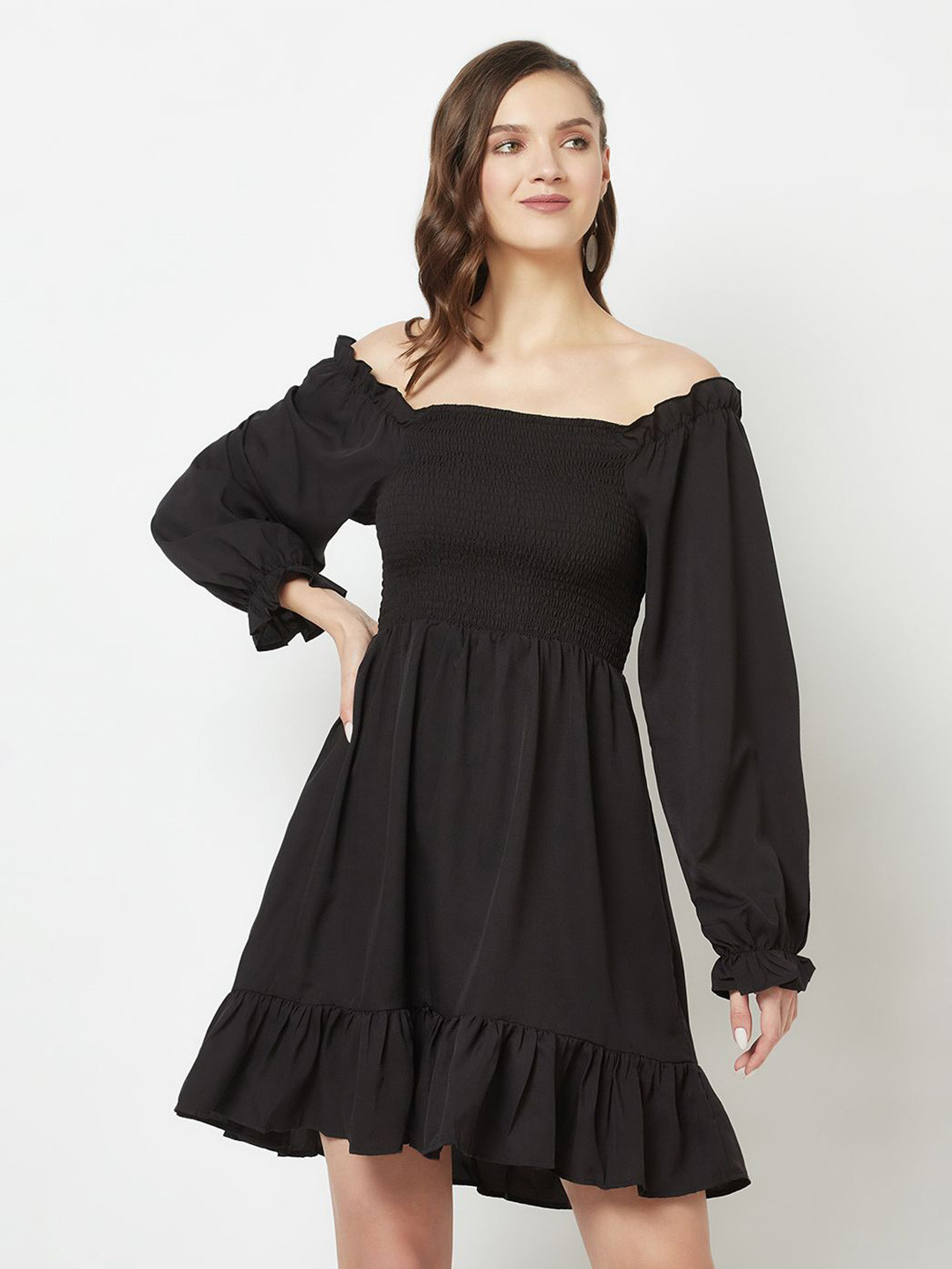 Unicus Apparel Women Off-Shoulder Puff Sleeve Fit & Flare Dress