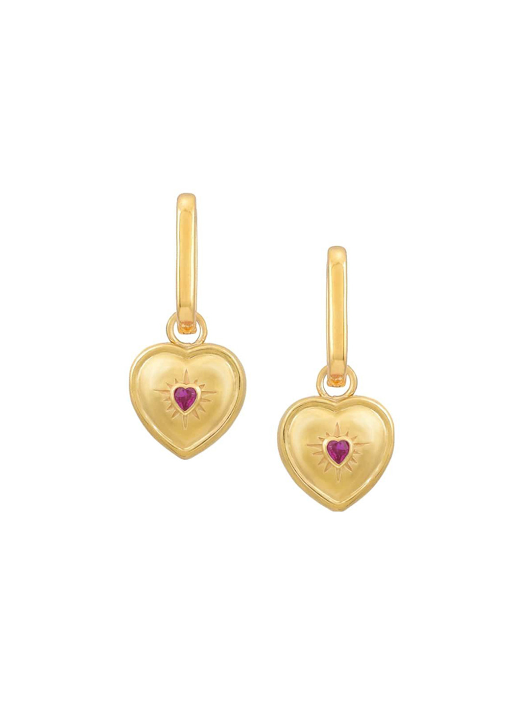 Ruuh Serenity Gold-Plated Ruby Heart Shaped Hoop Earrings