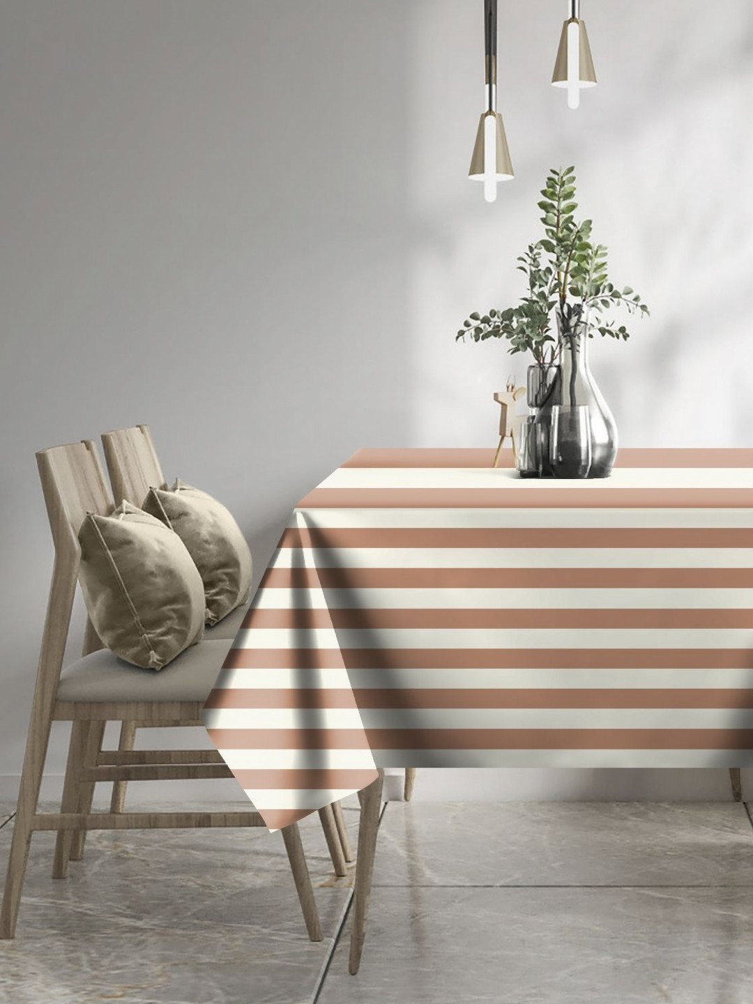 CASABLEU Premium Spring Orange Striped 6-Seater Table Covers